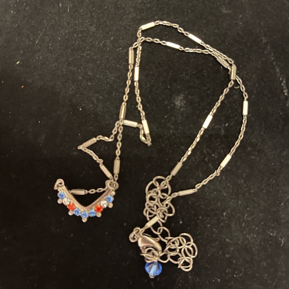 Sorrelli Patriotic Silver Necklace; Red, White, Blue Crystals 16-18” - Picture 1 of 5